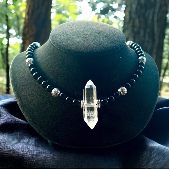 Made to order . Genuine clear crystal quartz & black agate gemstone beads - Picture 2 of 15